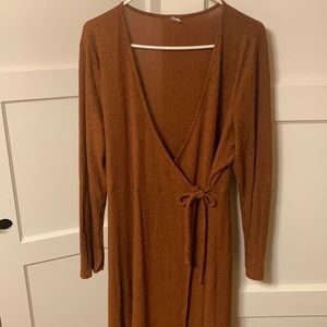 Burnt orange knit wrap dress
